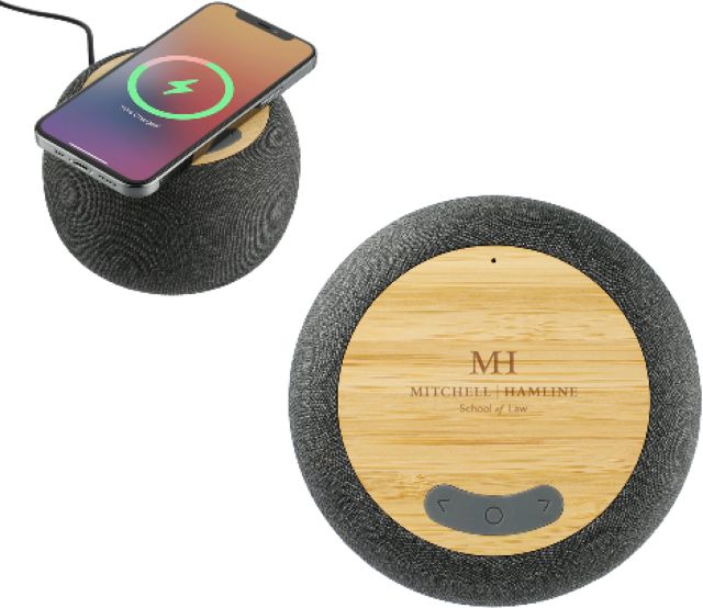 Mitchell Hamline Garm Fabric & Bamboo Speaker with Wireless Charging Mitchell Hamline School of Law Engraved - ONLINE ONLY